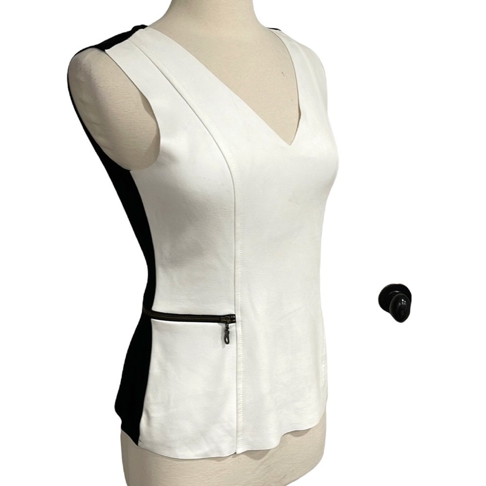 NWT DREW Stretch Micro Suede Color Block Sleeveless Top Black White SZ M